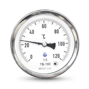 Термометр биметаллический осевой ТБ-63 G 1/2 Ру-25 от 0 до +200°C, ножка 50 мм